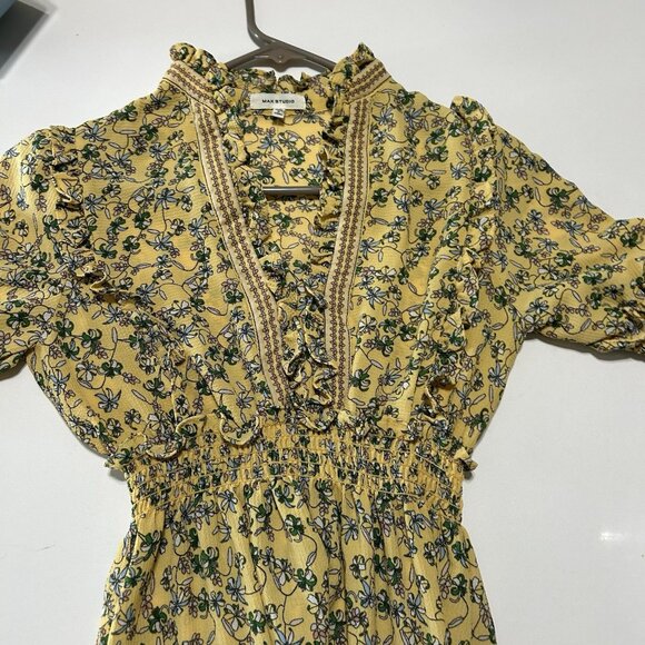 Max Studio Tiered Maxi Ruffle Dress sz xs Floral Smocked Soft Feminine Country - Picture 5 of 9